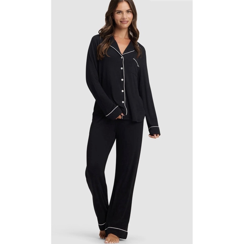 NWT Cozy Earth Tall XXL Long Sleeve Stretch Knit Bamboo Pajama Pants Set Black